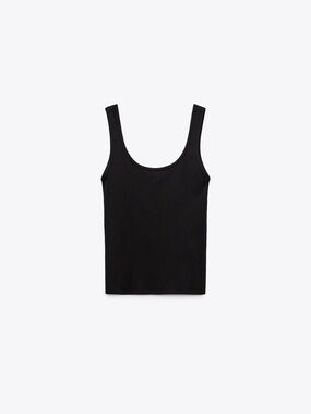 Zara Black Ribbed Scoop Tank Top